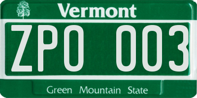 VT license plate ZPO003