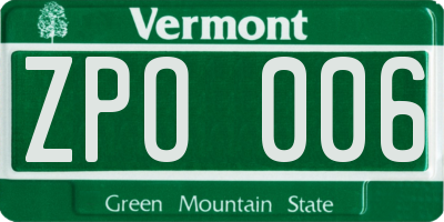VT license plate ZPO006