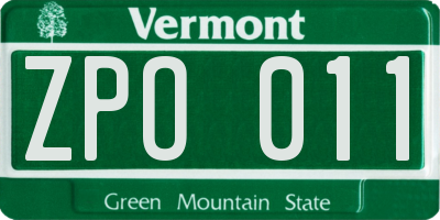 VT license plate ZPO011