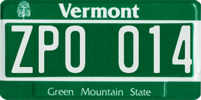 VT license plate ZPO014