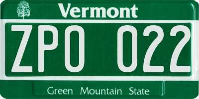 VT license plate ZPO022