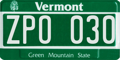 VT license plate ZPO030