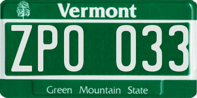 VT license plate ZPO033