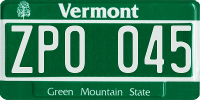 VT license plate ZPO045