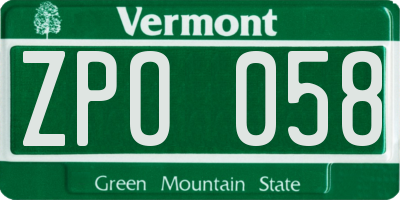 VT license plate ZPO058