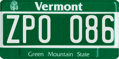 VT license plate ZPO086