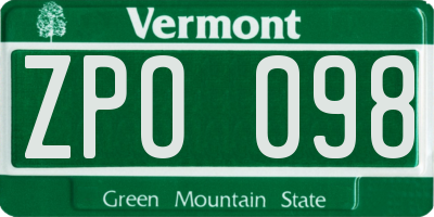 VT license plate ZPO098