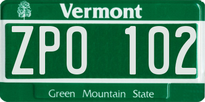 VT license plate ZPO102