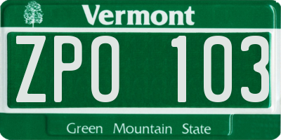 VT license plate ZPO103