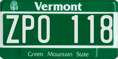 VT license plate ZPO118