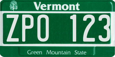 VT license plate ZPO123