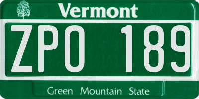 VT license plate ZPO189