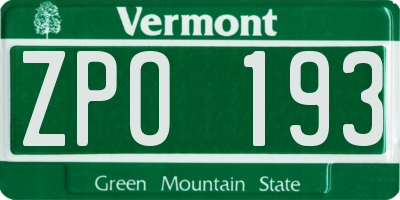 VT license plate ZPO193