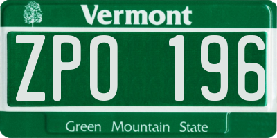 VT license plate ZPO196