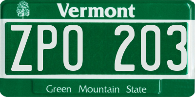 VT license plate ZPO203