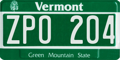 VT license plate ZPO204