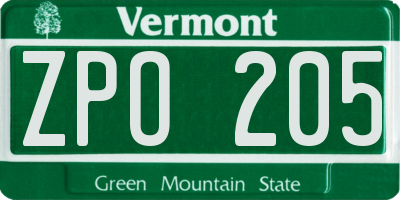 VT license plate ZPO205