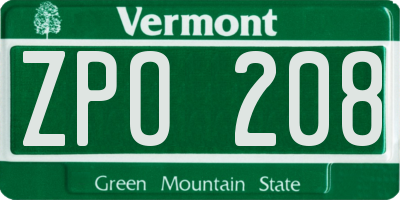 VT license plate ZPO208