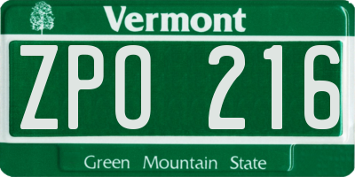 VT license plate ZPO216