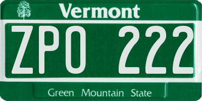 VT license plate ZPO222