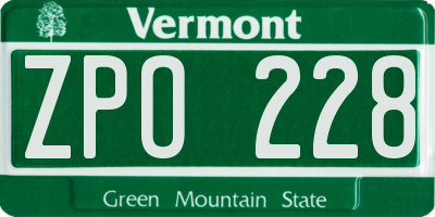 VT license plate ZPO228