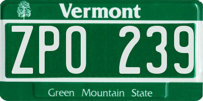 VT license plate ZPO239