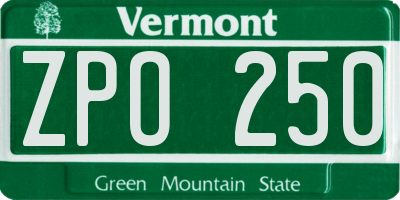 VT license plate ZPO250