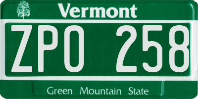 VT license plate ZPO258
