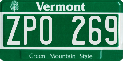 VT license plate ZPO269