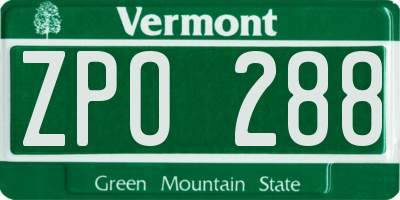 VT license plate ZPO288