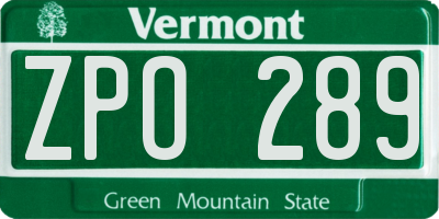 VT license plate ZPO289