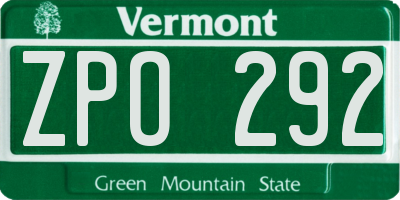 VT license plate ZPO292