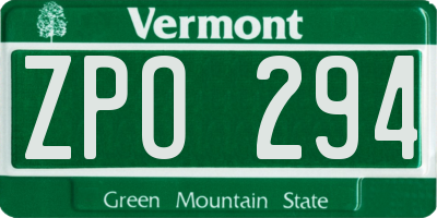 VT license plate ZPO294