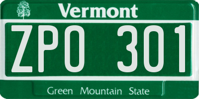 VT license plate ZPO301