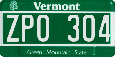 VT license plate ZPO304
