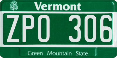 VT license plate ZPO306