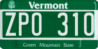 VT license plate ZPO310