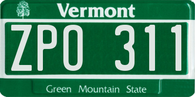 VT license plate ZPO311