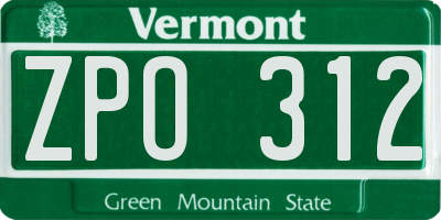 VT license plate ZPO312