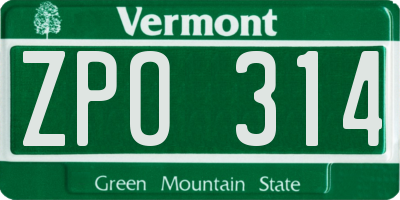 VT license plate ZPO314