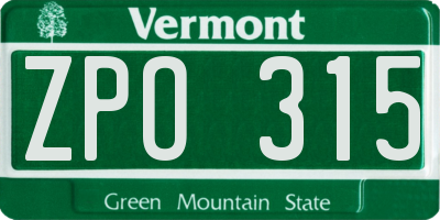 VT license plate ZPO315