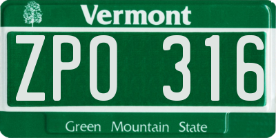 VT license plate ZPO316