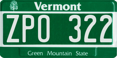 VT license plate ZPO322