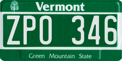 VT license plate ZPO346