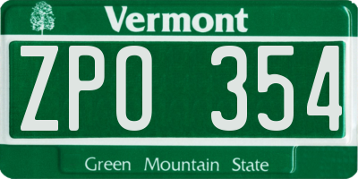 VT license plate ZPO354