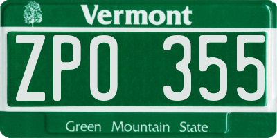 VT license plate ZPO355