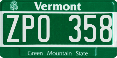 VT license plate ZPO358