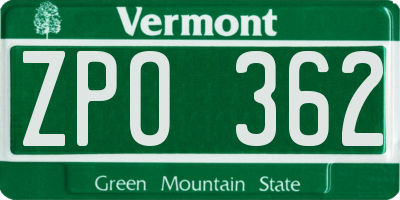 VT license plate ZPO362