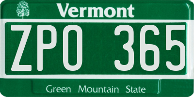 VT license plate ZPO365