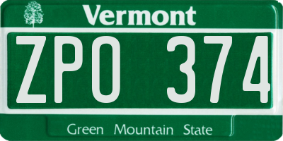 VT license plate ZPO374